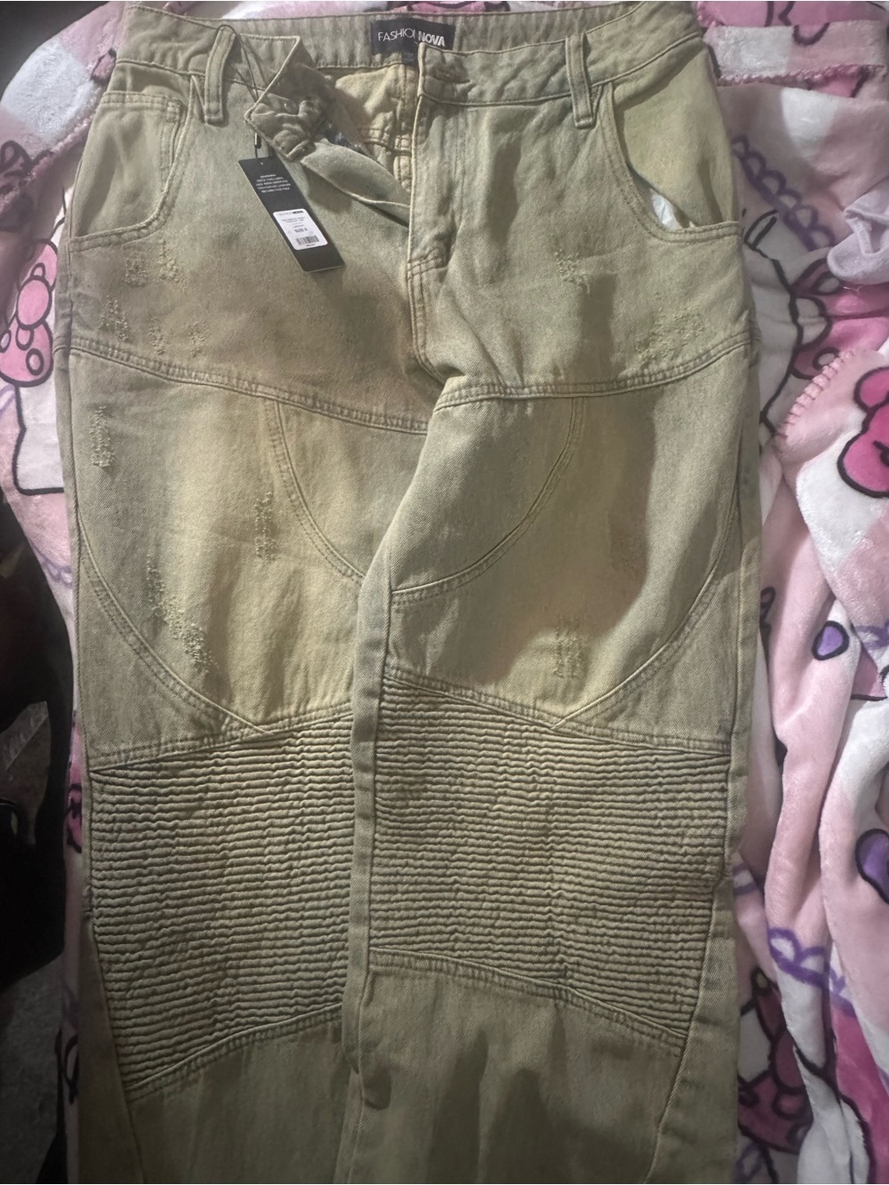 Fashion Nova Olive Green Moto Utility Jeans